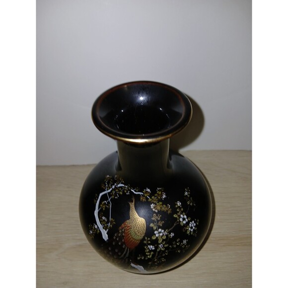 OMC Vase Japan Handpainted Peacocks with Gold Rim 6×4 Diameter 5×14 Vintage - Picture 10 of 14